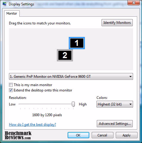 VISTA Dual Monitor Display Settings Monitor Placement