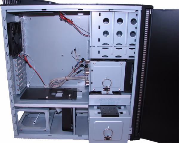 Antec P180 Series Performance One ATX Computer Case Interior: Service Side View