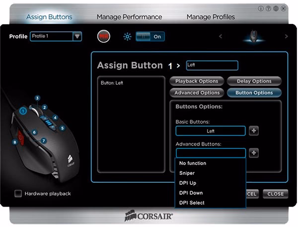 Corsair M60 Software Button Functions
