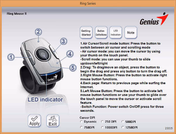 Genius Ring Mouse II Dashboard