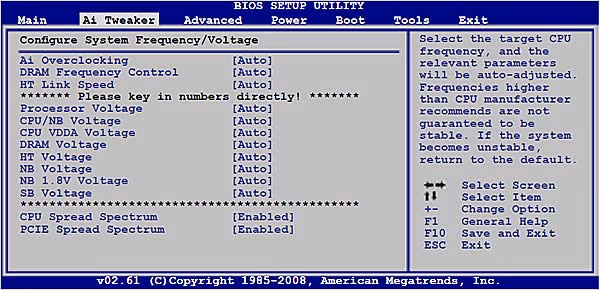 ASUS M4A79T BIOS, screen