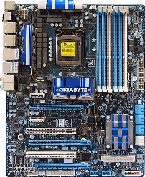 Gigabyte P55A UD6 Motherboard, top view