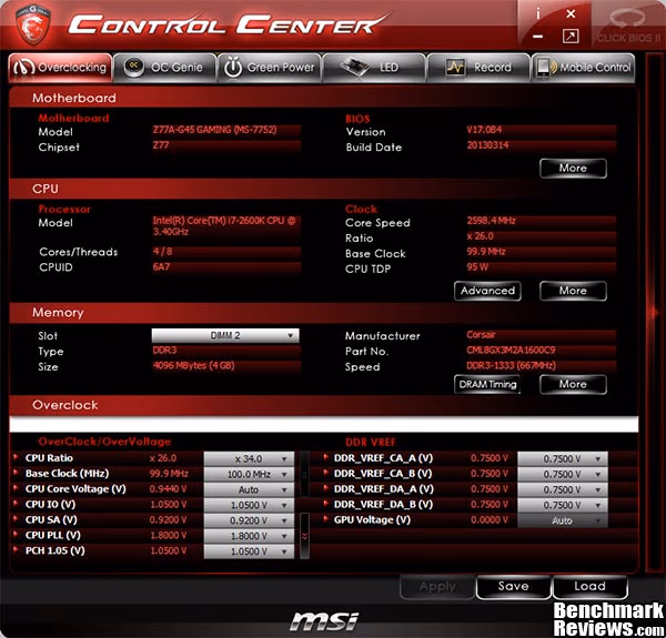 MSI Z77A G45 Gaming Motherboard Control Center