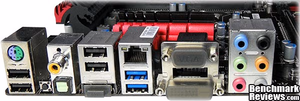 MSI Z77A G45 Gaming Motherboard IO, rear view