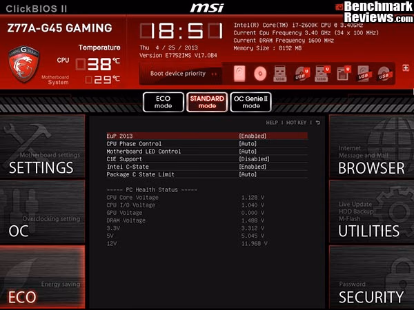 MSI Z77A G45 Gaming Motherboard UEFI Eco