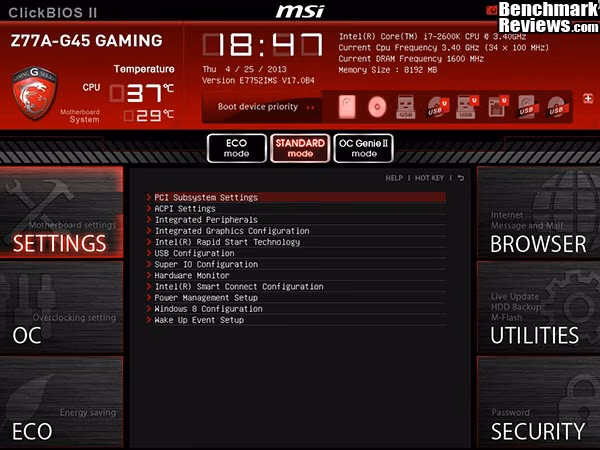 MSI Z77A G45 Gaming Motherboard UEFI Settings