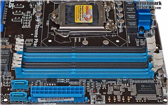 ASUS P7P55D E Pro Motherboard Memory, angle view