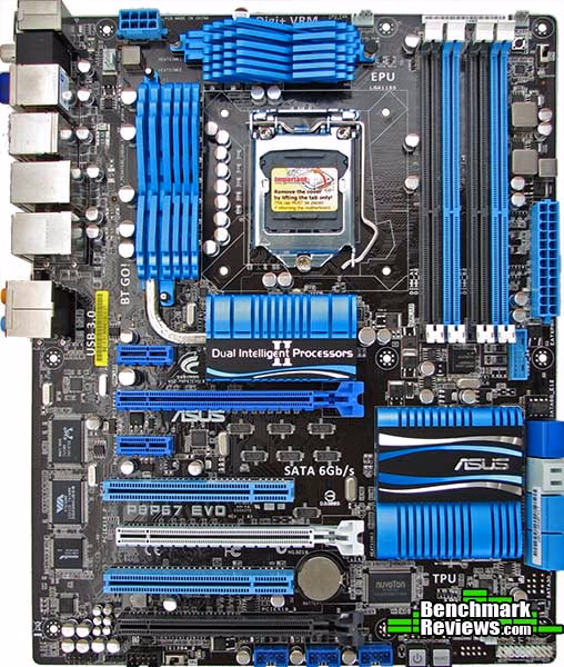 ASUS P8P67 EVO Motherboard, top view