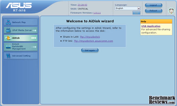 ASUS RT N16 Wireless N Router AiDisk, screen