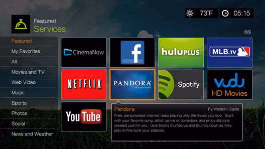 WD TV Live Media Player Menu Featured Services