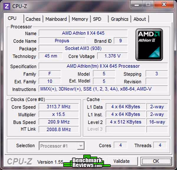 Athlon II X4 645 CPUZ