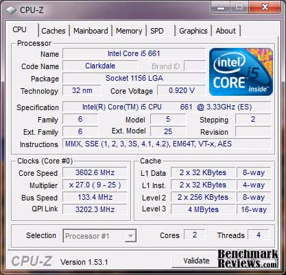 Intel Core i5 661 Cpuz