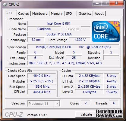 Intel Core i5 661 Cpuz