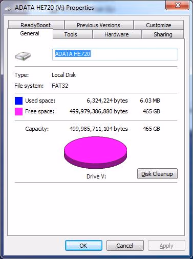 ADATA DashDrive Elite HE720 Properties