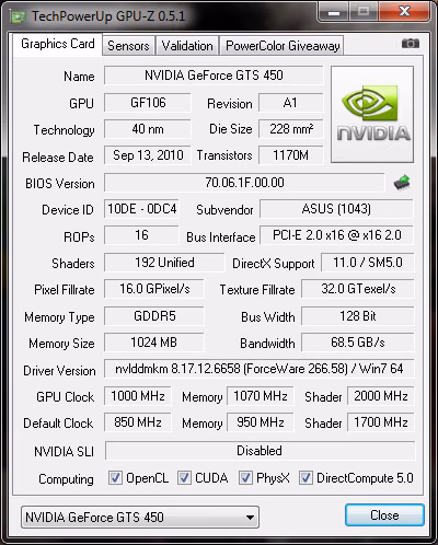 ASUS ENGTS 450 DirectCU OC GPU Z OverClock