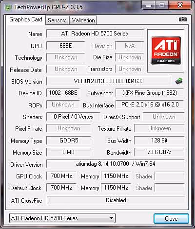 XFX Radeon HD5750 CPU Z