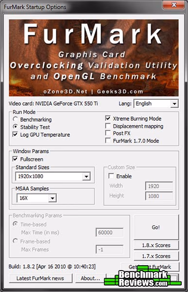 MSI N550GTX Ti Cyclone II OC FurMark Settings