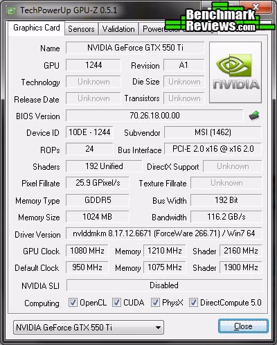 MSI N550GTX Ti Cyclone II OC GPU Z OC