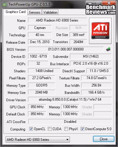 MSI R6950 Twin Frozr III Power Edition GPU Z